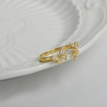 Открытое кольцо Sweet zircon butterfly с настоящим золотым покрытием fashion everything temperament commuter premium
