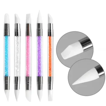Многофункциональная силиконовая ручка для ногтей с двойным концом, 1 шт., зеркальная пудра, наклейка, пресс-палочка, инструменты для вырезания и склеивания ногтей