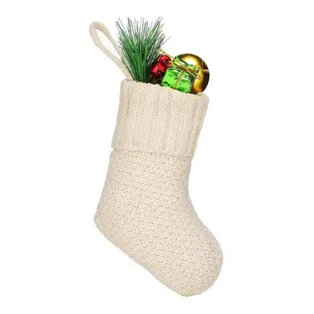 Декор для подвесных носков Прочные вязаные Рождественские чулки Просторные однотонные украшения для Рождественской елки с большой вместимостью для подвешивания