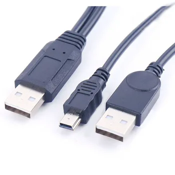USB2.0 USB 2.0 double A Type 2A Штекер к Mini 5-Контактный Штекерный Y-кабель 0,7 м 70 см 2 фута Для 2,5 