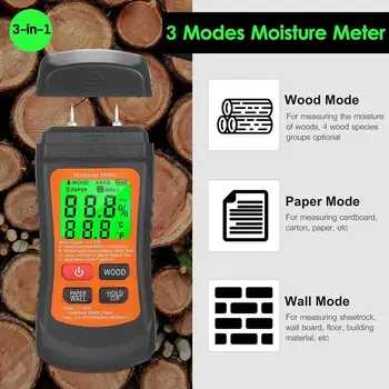 2-контактный измеритель влажности древесины, Цифровой дисплей, Тестер влажности деревянных бумажных стен
